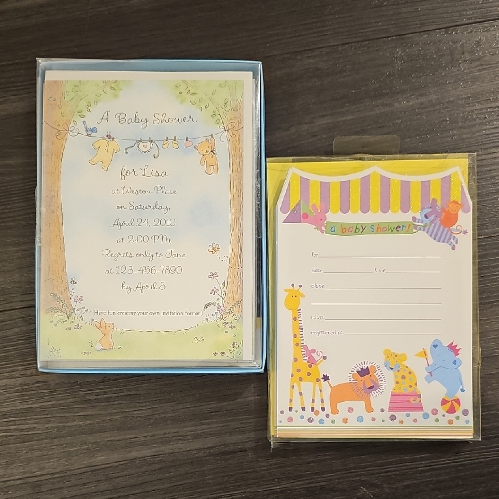 2 Sets Of Baby Shower Invitation Set with Animal Theme